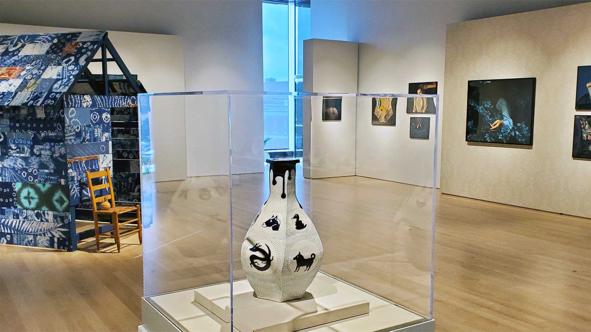 Blue Sonority vase on display