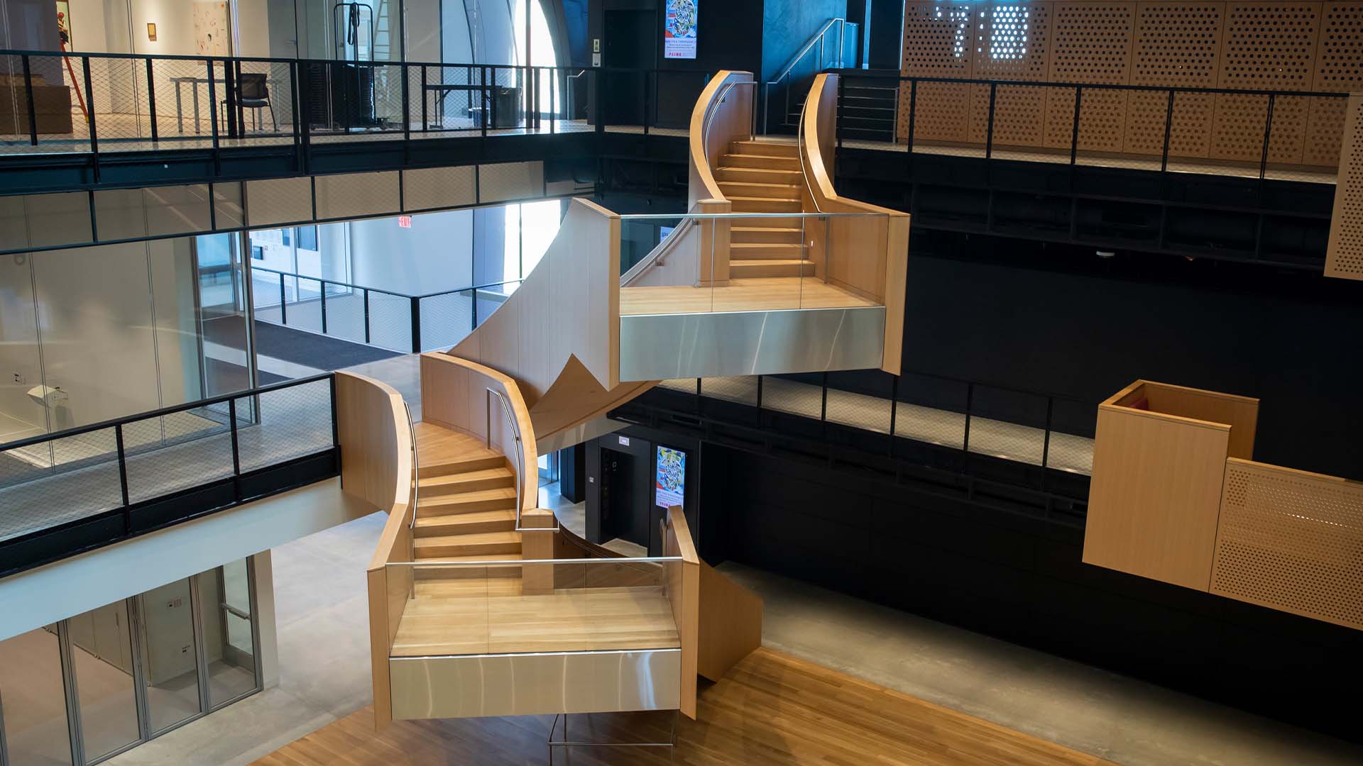 the main staircase at The Beehive atrium in The Prior