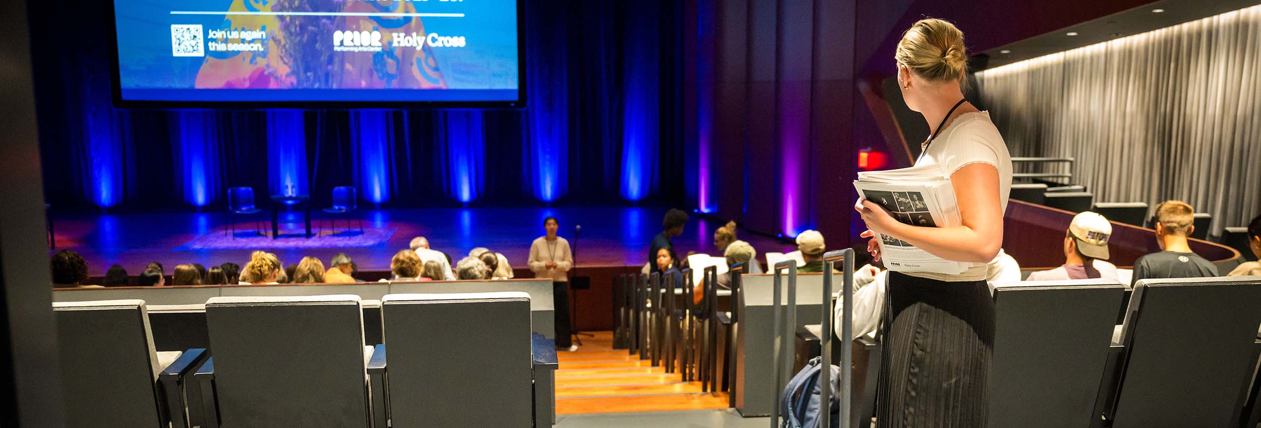 An usher in the Luth Concert Hall at The Prior.