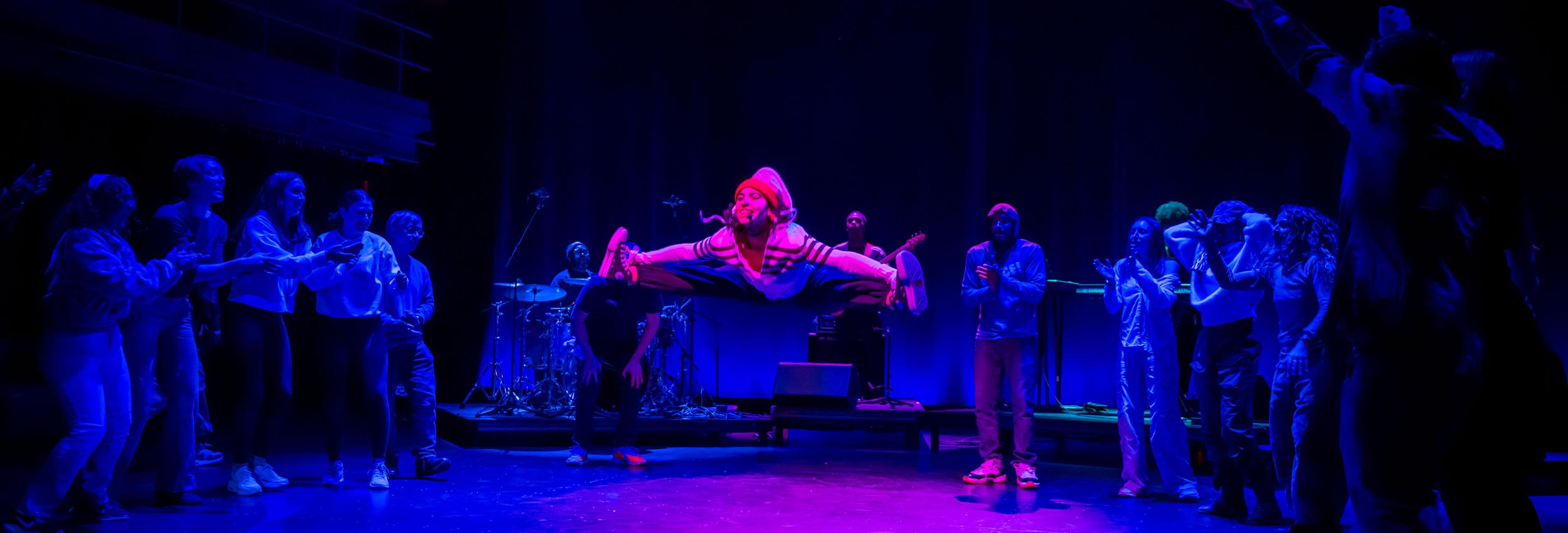 performers and audience members breakdancing together in the Boroughs Theatre at The Prior